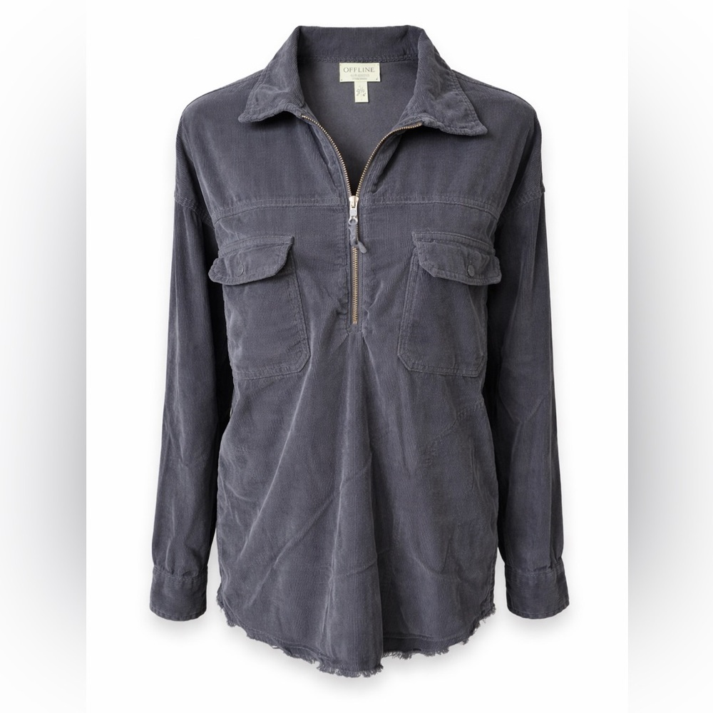 Aerie Offline Black Corduroy Shacket‎ Zip Oversized Utility Grunge Coastal-Small